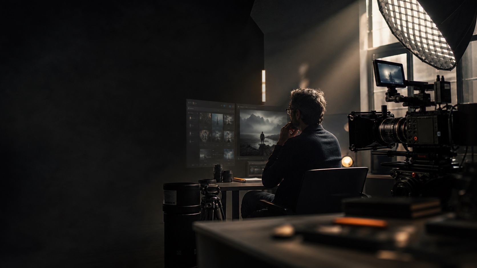 Ambiente cinematográfico criado para produção audiovisual