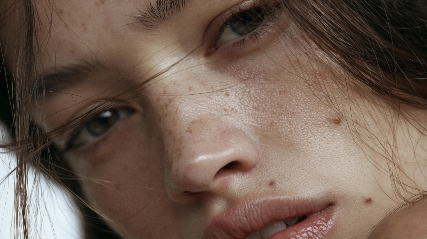 Retrato editorial em primeiro plano com pele natural e direção de beleza — quadro 3