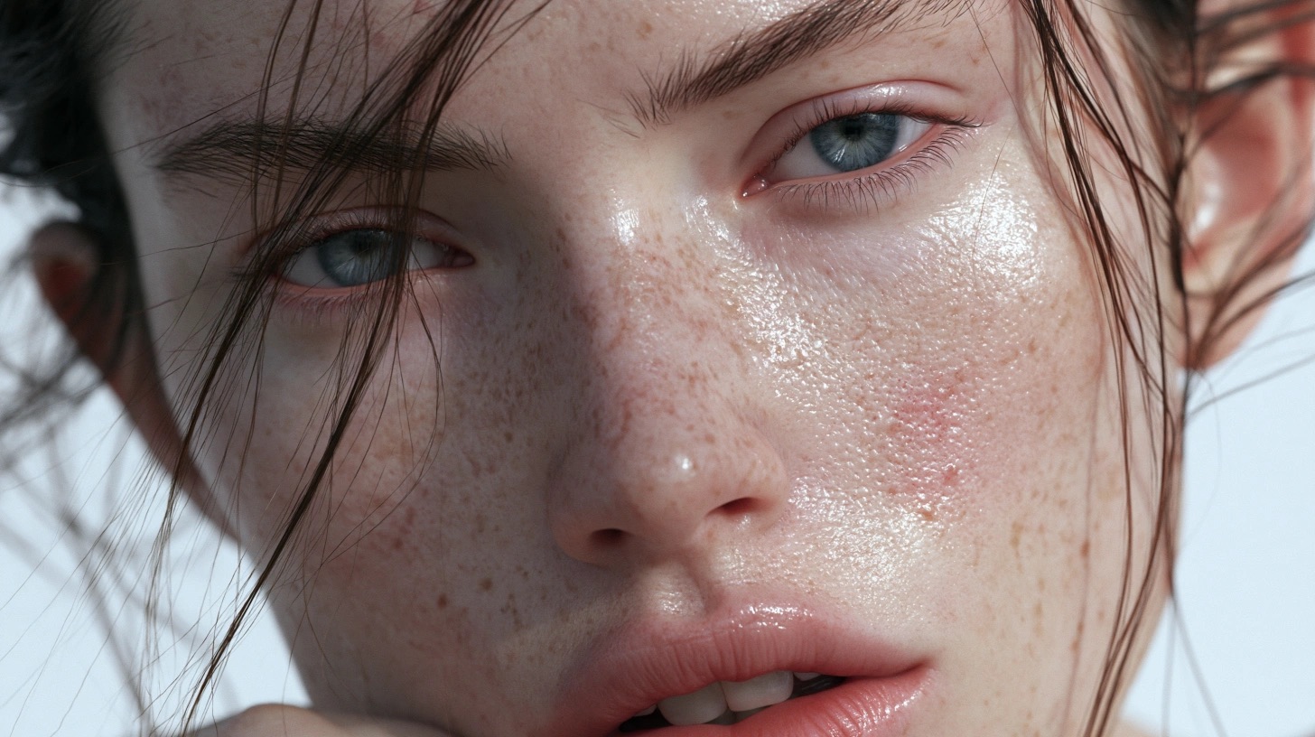 Retrato editorial em primeiro plano com pele natural e direção de beleza — quadro 4