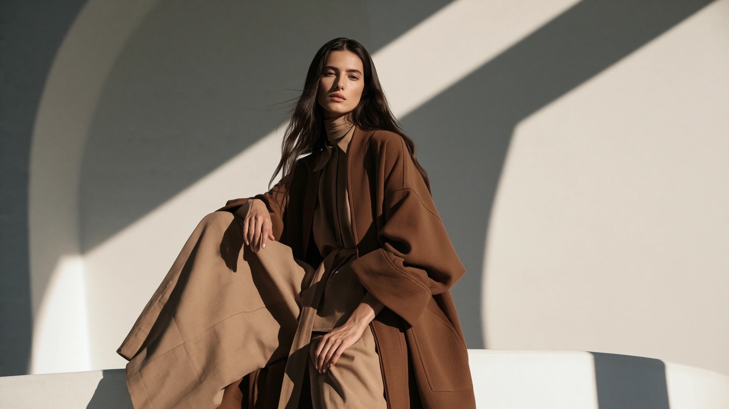 Editorial de moda com silhueta, arquitetura e luz solar recortada — quadro 7