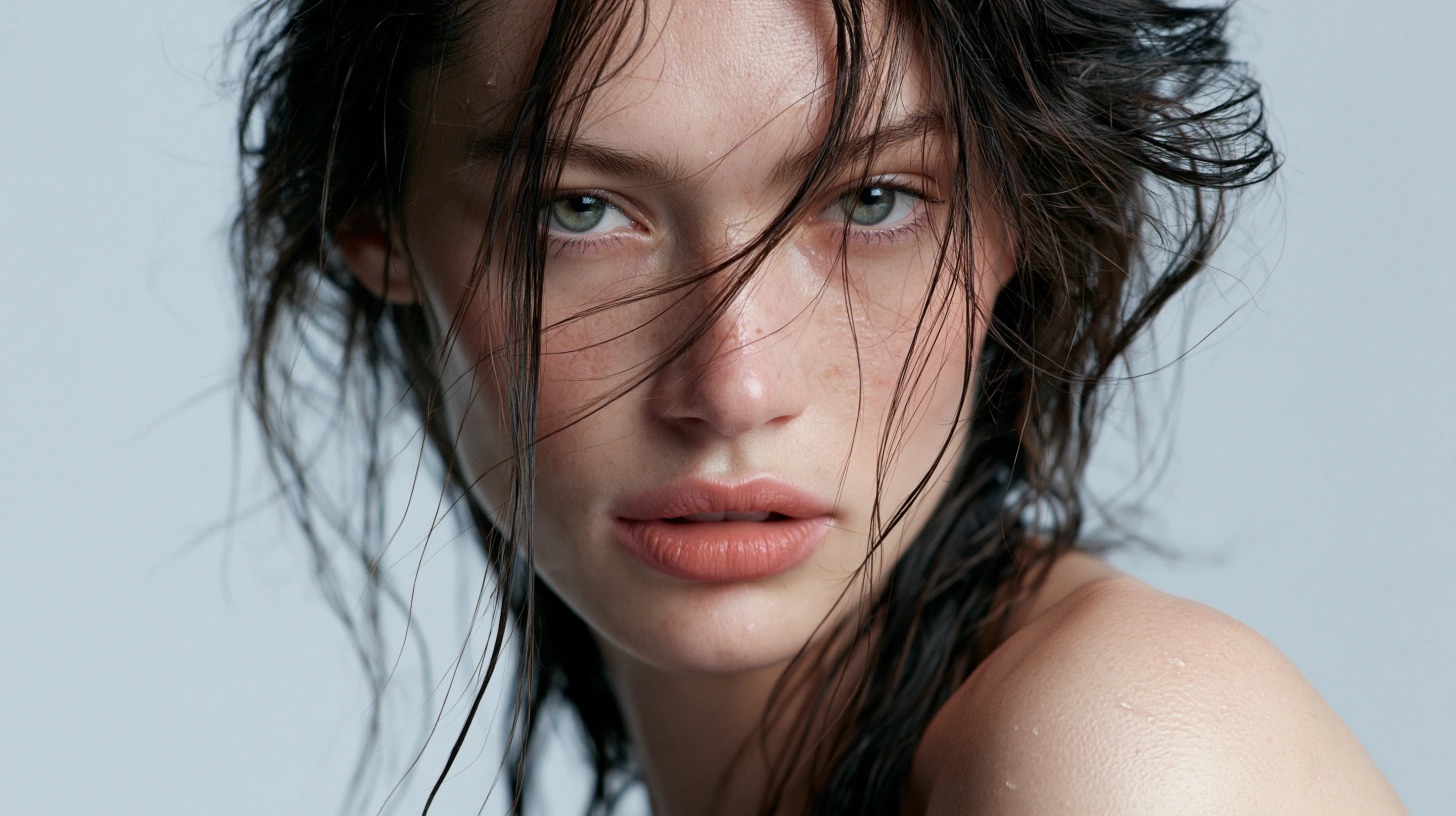 Retrato editorial em primeiro plano com pele natural e direção de beleza — quadro 6