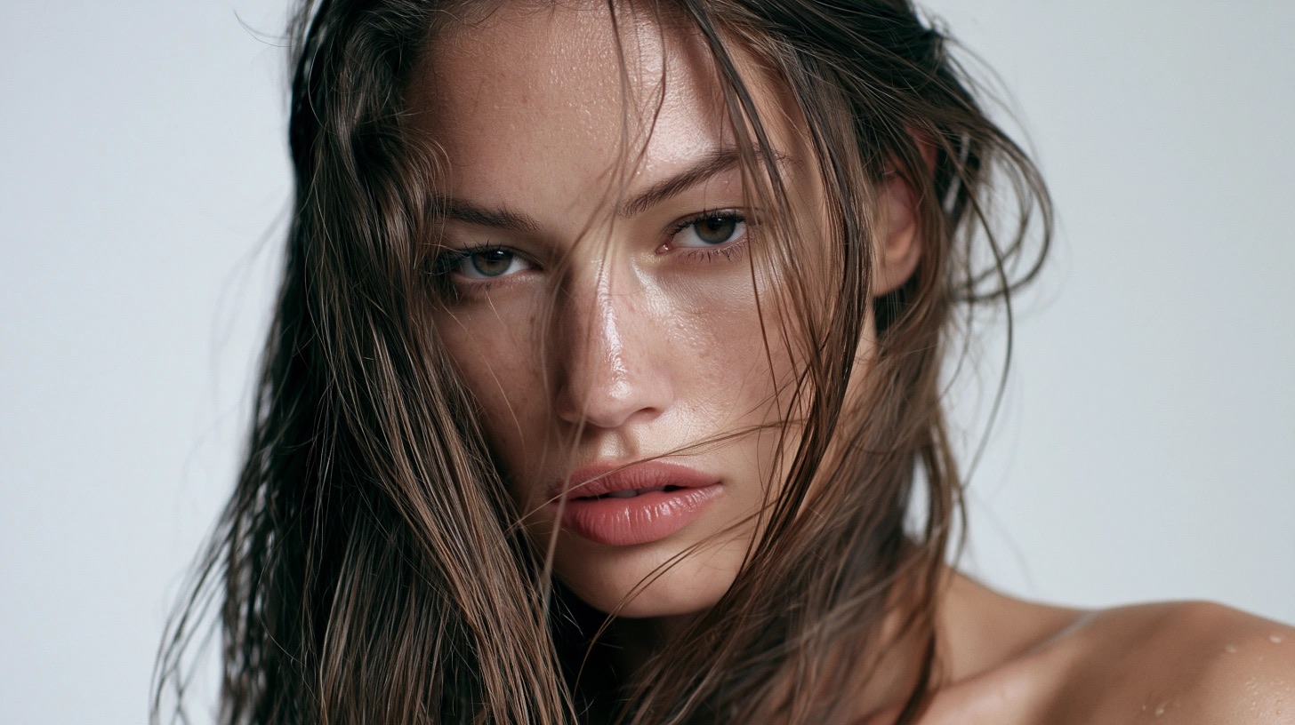 Retrato editorial em primeiro plano com pele natural e direção de beleza — quadro 8