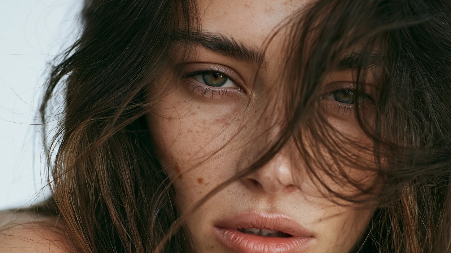 Retrato editorial em primeiro plano com pele natural e direção de beleza — quadro 9