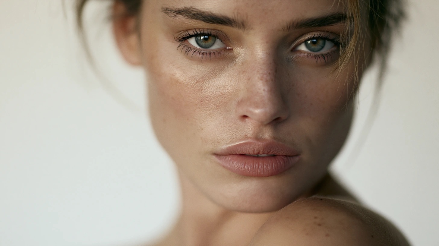 Retrato editorial em primeiro plano com pele natural e direção de beleza — quadro 14